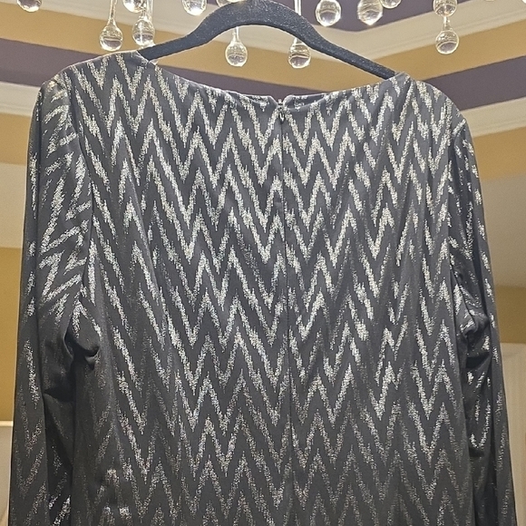 Cache Black and Silver Chevron Long Sleeve Dress - Picture 8 of 16